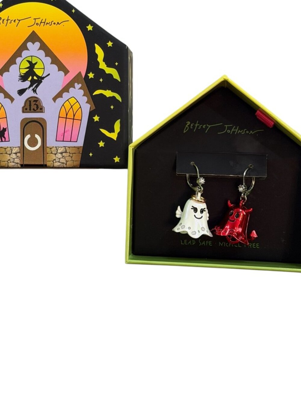 BETSEY JOHNSON Angel Devil Mismatch Dangle Drop Halloween Earrings CZ NIB - Picture 6 of 6